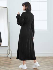 Mulvari 半開襟拉鏈補丁細節洋裝 - 黑色 - 查看 2