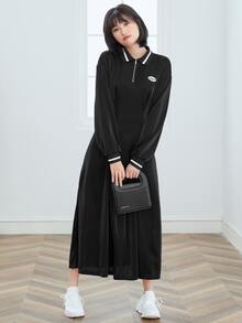 Mulvari 半開襟拉鏈補丁細節洋裝 - 黑色 - 查看 5