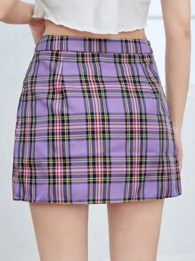 SHEIN 開衩下擺格紋半身裙 - 紫丁香色 - 查看 2