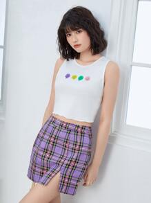 SHEIN 開衩下擺格紋半身裙 - 紫丁香色 - 查看 3