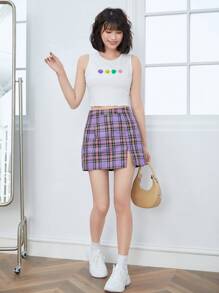 SHEIN 開衩下擺格紋半身裙 - 紫丁香色 - 查看 4