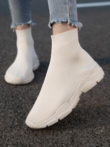 Minimalist Slip-On Sock Sneakers - Beige - View 3