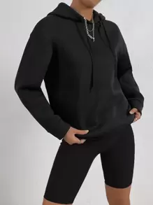 SHEIN Unity Slogan & Butterfly Print Drop Shoulder Hoodie - Black - View 2