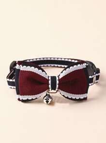 1pc Bow Decor Pet Collar - Burgundy - View 1
