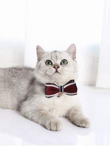 1pc Bow Decor Pet Collar - Burgundy - View 2