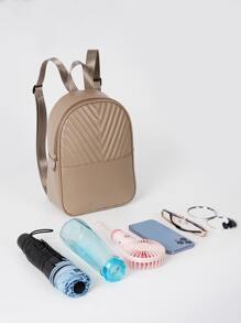 Chevron Quilted Classic Backpack - Khaki - View 3