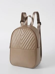 Chevron Quilted Classic Backpack - Khaki - View 5
