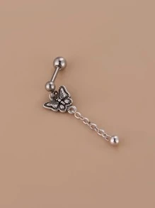 1pc Ball & Butterfly Drop Earring - Màu Bạc Cổ - Xem 4
