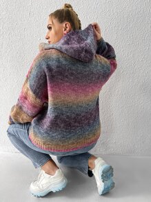 SHEIN Qutie Plus Ombre Drop Shoulder Hooded Cardigan - Multicolor - View 2