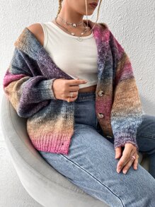 SHEIN Qutie Plus Ombre Drop Shoulder Hooded Cardigan - Multicolor - View 4
