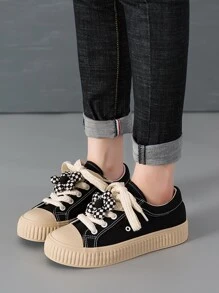 Lace-up Front Canvas Shoes - Black - View 3