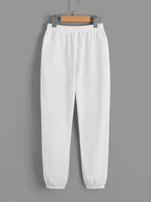 SHEIN 男孩卡通和字母圖案腰部抽繩衛褲 - 白色 - 查看 2