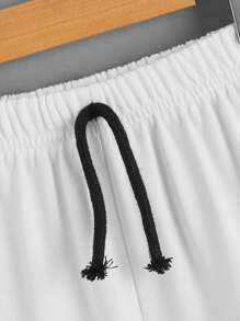 SHEIN 男孩卡通和字母圖案腰部抽繩衛褲 - 白色 - 查看 3