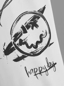 SHEIN 男孩卡通和字母圖案腰部抽繩衛褲 - 白色 - 查看 4