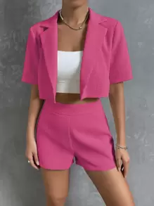 Chiquease 西裝領西裝外套和短褲 - 玫紅色 - 查看 5
