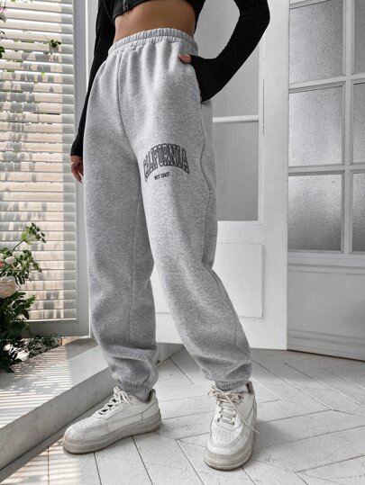 Letter Graphic Elastic Waist Sweatpants