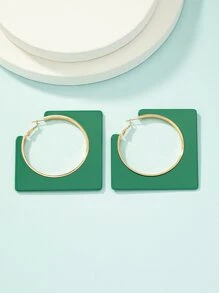 Square Hoop Earrings - Green - View 3