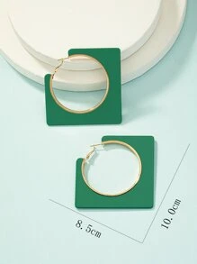 Square Hoop Earrings - Green - View 5