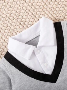 男嬰恐龍刺繡拼接邊二合一運動衫連身衣 - 灰色 - 查看 3