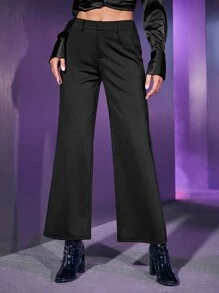 SHEIN BAE High Waist Wide Leg Trousers - Black - View 3