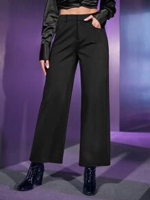 SHEIN BAE High Waist Wide Leg Trousers - Black - View 4
