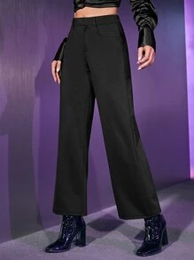 SHEIN BAE High Waist Wide Leg Trousers - Black - View 1