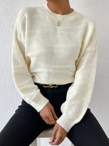 SHEIN LUNE Textured Knit Drop Shoulder Jumper - White - View 3