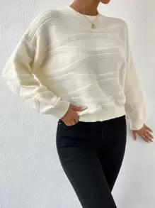 SHEIN LUNE Textured Knit Drop Shoulder Jumper - White - View 5