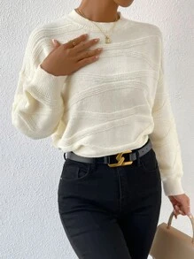 SHEIN LUNE Textured Knit Drop Shoulder Jumper - White - View 6