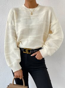 SHEIN LUNE Textured Knit Drop Shoulder Jumper - White - View 7