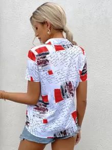 EMERY ROSE Áo sơ mi cài nút in họa tiết đồ họa phía trước, Áo tay ngắn - Nhiều màu - Xem 2