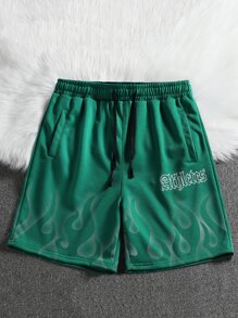 Manfinity EMRG Lỏng lẻo phù hợp Nam Đồ họa chữ & lửa In Quần short Với dây rút Eo - màu xanh lá - Xem 1
