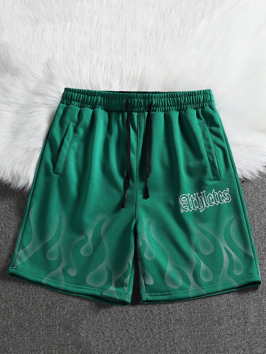 Manfinity EMRG Lỏng lẻo phù hợp Nam Đồ họa chữ & lửa In Quần short Với dây rút Eo - màu xanh lá - Xem 1