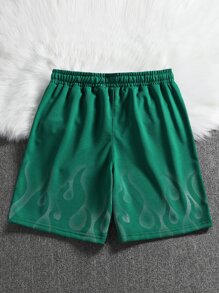 Manfinity EMRG Lỏng lẻo phù hợp Nam Đồ họa chữ & lửa In Quần short Với dây rút Eo - màu xanh lá - Xem 2