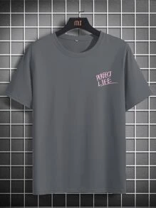 Manfinity Roghcode Men Slogan & Figure Graphic Tee - Dark Grey - View 2