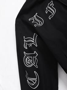 Manfinity Men Letter Graphic Bomber Jacket Without Hoodie - Black - View 4