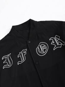 Manfinity Men Letter Graphic Bomber Jacket Without Hoodie - Black - View 5
