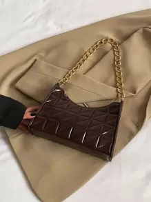 Bolso baguette recubierto artificial geométrico guateado con cadena
