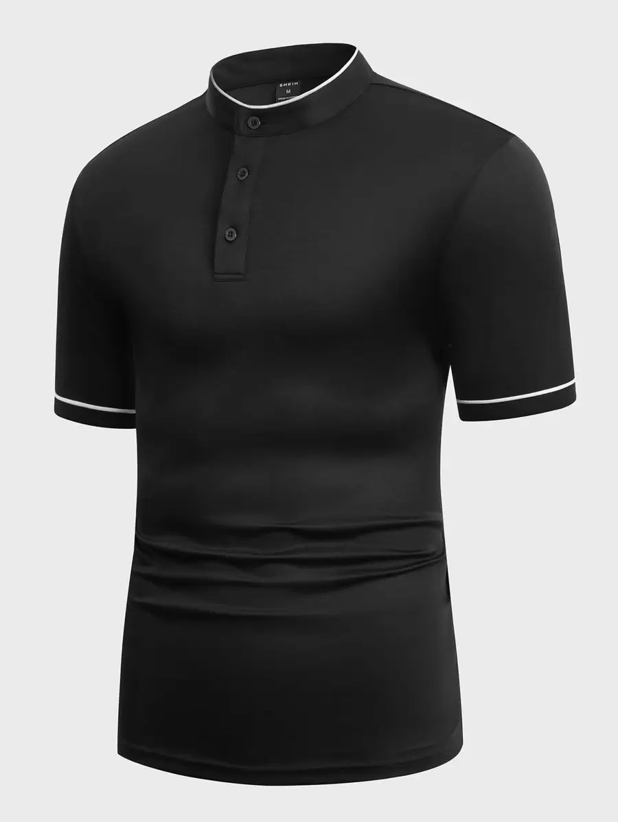Manfinity VCAY Men Contrast Binding Polo Shirt - Black - View 1