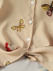 Áo sơ mi bé gái Nút phía trước Hoa Loại bướm Giải trí - Màu be - Xem 5