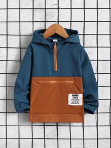 SHEIN Toddler Boys Patch Detail Colourblock Half Zip Hooded Jacket - Multicolor - View 1