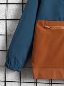 SHEIN Toddler Boys Patch Detail Colourblock Half Zip Hooded Jacket - Multicolor - View 3