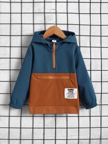 SHEIN Toddler Boys Patch Detail Colourblock Half Zip Hooded Jacket - Multicolor - View 5
