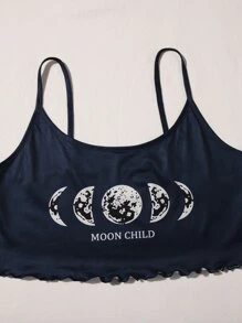 Bộ đồ ngủ họa tiết mặt trăng viền rau diếp Bộ đồ ngủ ngắn cho nữ Bộ đồ hai mảnh cho nữ Bộ đồ mùa hè cho bé gái - Màu xanh hải quân - Xem 4