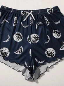 Bộ đồ ngủ họa tiết mặt trăng viền rau diếp Bộ đồ ngủ ngắn cho nữ Bộ đồ hai mảnh cho nữ Bộ đồ mùa hè cho bé gái - Màu xanh hải quân - Xem 5