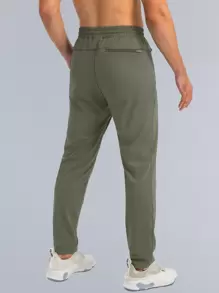 G Gradual Men Graphic Print Drawstring Waist Zipper Pocket Sports Trousers - Army Green - View 2