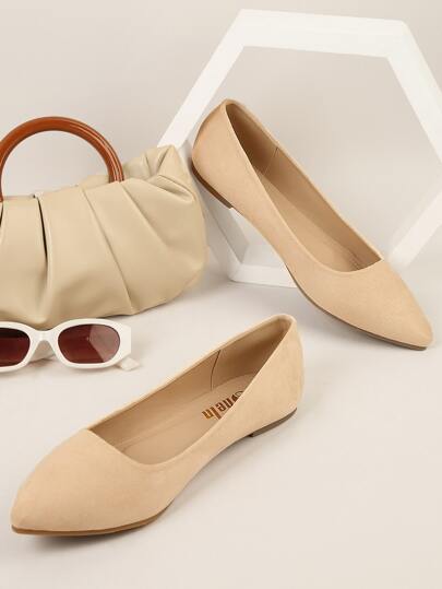 SHUZIA 女士迷人尖头仿麂皮芭蕾平底鞋