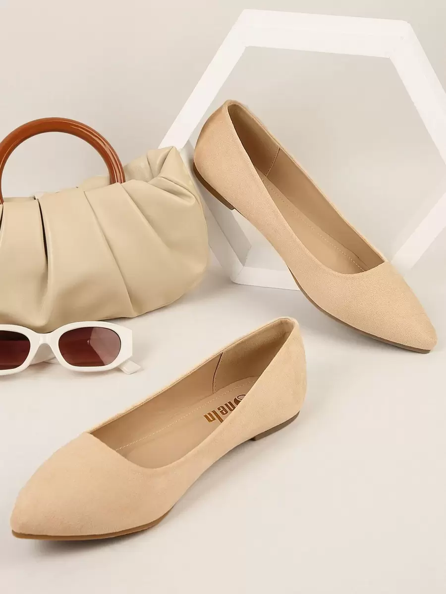 SHUZIA Women's Glamorous Pointy Toe Faux Suede Ballerina Flats Spring Shoes Spring Break Easter Mother's Day Present For Christmas - Beige - View 1