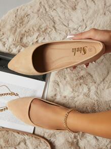 SHUZIA Women's Glamorous Pointy Toe Faux Suede Ballerina Flats Spring Shoes Spring Break Easter Mother's Day Present For Christmas - Beige - View 4