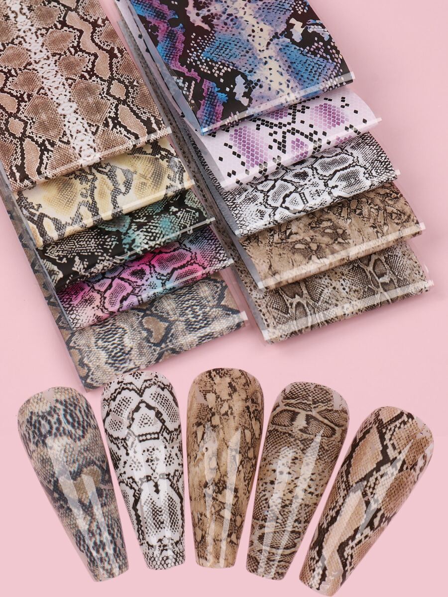 FULL BEAUTY 10张豹纹图案转印箔纸(不含背胶),用于美甲装饰DIY美甲饰品、美甲宝石、美甲用品、美甲贴纸 - 彩色 - 查看 1